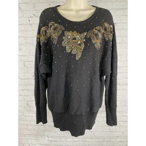 VTG Victoria Harbour Black Dolman Sleeve Black Gold Beaded Sequined Sweater M